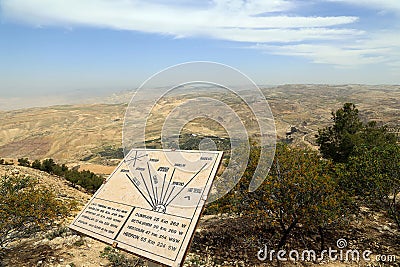 Plaque showing the distance from Mount Nebo to various locations, Jordan, Middle East Stock Photo
