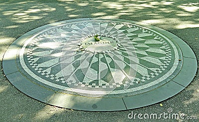 Plaque tribute to Imagine of John Lennon in Central Park in New York Editorial Stock Photo