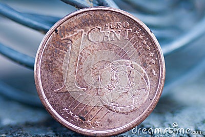 PLASENCIA SPAIN - January 14 2020:A very used 1 cent euro coin Stock Photo