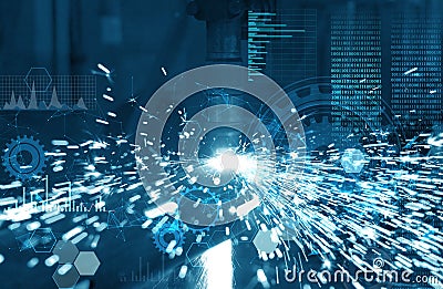 Plasma cutting Artificial intelligence data collection and analysis Fully automated production to achieve high product quality Stock Photo