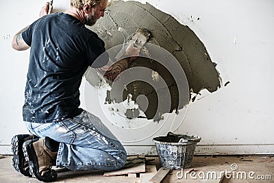 Plaster cement wall indoor construction Stock Photo