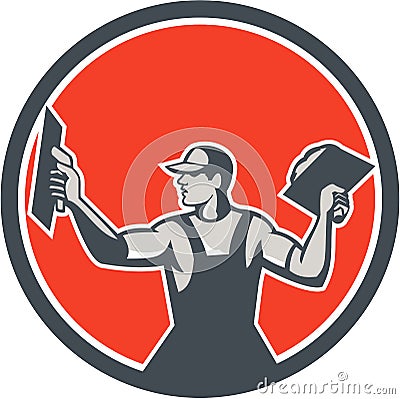 Plasterer Masonry Trowel Circle Retro Vector Illustration