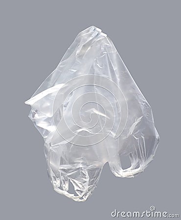 Plastic bag, Clear plastic bag on gray background, Plastic bag clear waste, Plastic bag clear garbage, Pollution from garbage wast Stock Photo