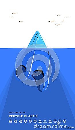 Plastic bag iceberg ocean pollutio vector banner. Vector Illustration