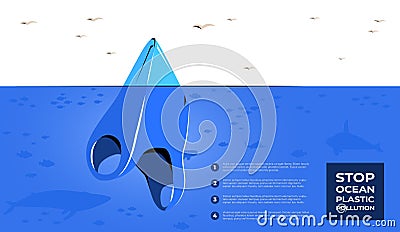 Plastic bag iceberg ocean pollutio vector banner. Vector Illustration