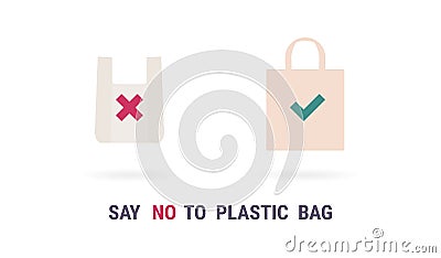 Plastic bag vector icon. Say no to plastic bag. Zero waste eco concept. Recycle Eco-friendly sign set isolated on white Vector Illustration