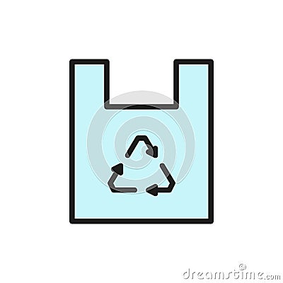 Plastic bag, waste recycling, trash flat color line icon. Vector Illustration