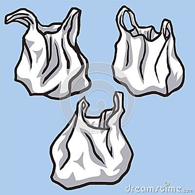 Plastic Bags Illustration Set. Polyethylene Food Packages Plastic Pack, Container Packaging Polythene Cellophane Vector Drawing Vector Illustration