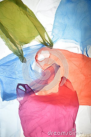 Plastic bags of used and transparent colors Stock Photo