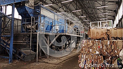 Plastic bales of garbage at the waste processing plant. Processing and storage of waste for further disposal Editorial Stock Photo