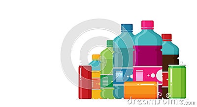 Plastic beverage bottles icon set. Bottled cold drinks flat vector illustration Vector Illustration