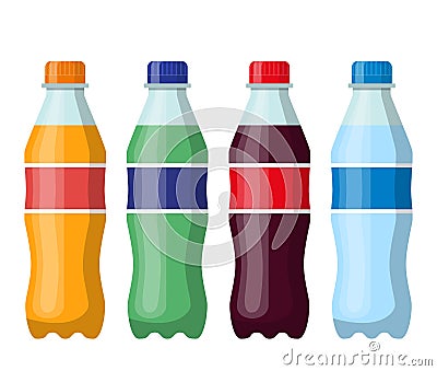 Plastic beverage bottles icon set. Vector Illustration