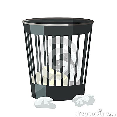 Plastic bin with crumpled paper sheets inside, out Vector Illustration