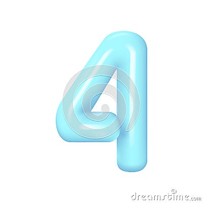 Plastic blue number 4. 3d realistic volumetric number 0 with highlights. Vector Cartoon Illustration