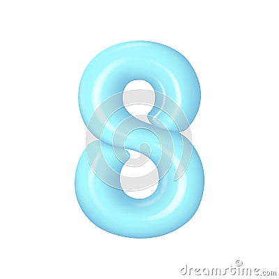 Plastic blue number 8. 3d realistic volumetric number 0 with highlights. Vector Vector Illustration
