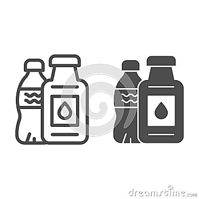 Plastic bottle ban line and glyph icon. Plastic package ban vector illustration isolated on white. Ecological outline Vector Illustration