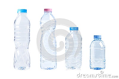 Plastic bottle colored screw caps for recycle waste on white background, container water lid Stock Photo