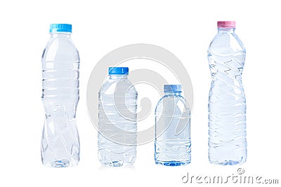 Plastic bottle colored screw caps for recycle waste on white background, container water lid Stock Photo