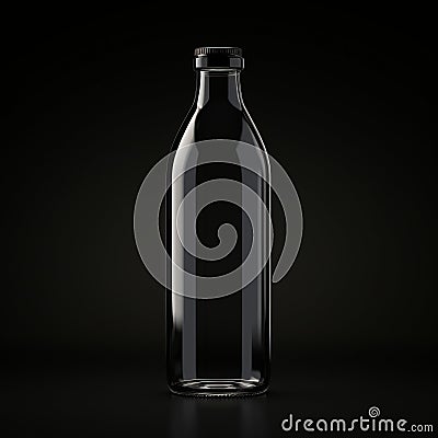 Cute 3d Black Glass Bottle Mockup On Dark Background Stock Photo