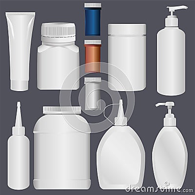 Plastic Bottle and Lotion Plastic Tube Vector Illustration