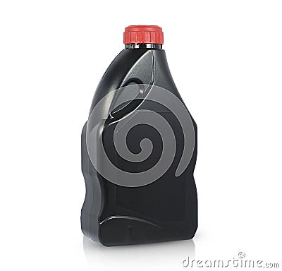 Plastic Bottle Of Motor Oil isolated on white background Stock Photo