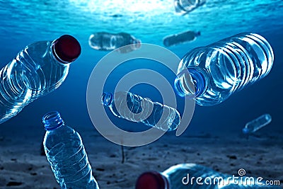 Plastic bottles in the ocean Stock Photo