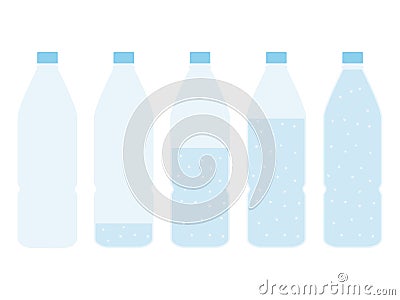 Plastic bottle of water set. Empty, nearly full, half and full bottle Vector Illustration