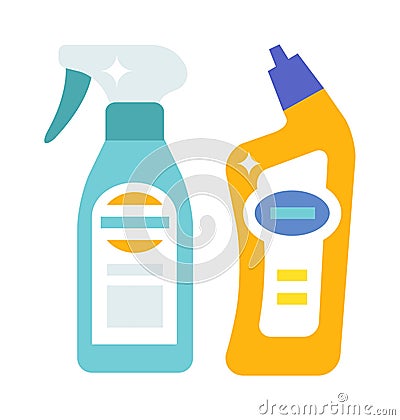 Plastic bottles of cleaning products household chemistry flat vector illustration isolated on white background. Vector Illustration
