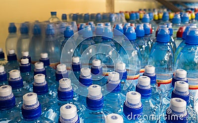 Plastic bottles, colorful caps. Stock Photo