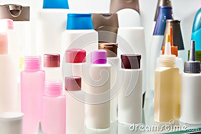 Plastic bottles cosmetic and shampoo Stock Photo