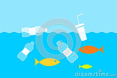 Plastic bottles in the river, sea and ocean Vector Illustration