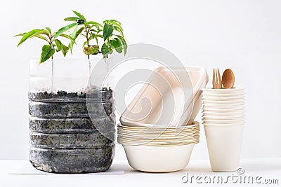 Plastic bottles water DIY for planting plant and biodegradable package Stock Photo