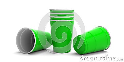 Plastic bright green color cups isolated on white background. 3d illustration Cartoon Illustration