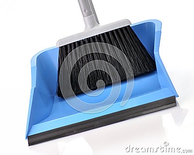 Plastic broom with dustpan Stock Photo