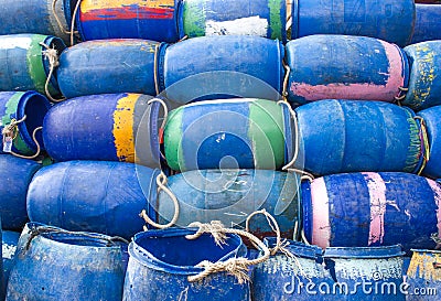 Plastic bucket for fishermen Stock Photo