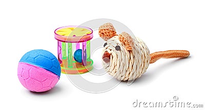 Plastic cat toys isolated Stock Photo