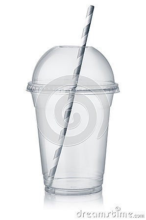 Plastic clear cup with dome lid and straw Stock Photo