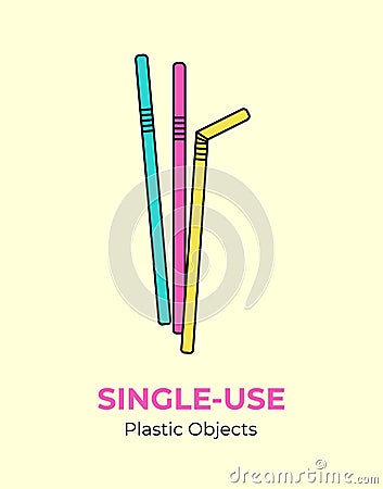 Plastic color straws. Vector illustration single-use recycling plastic item. Disposable plastic straws. straws Vector Illustration