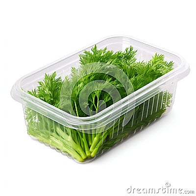 Plastic Container with Fresh Dill, Isolated on White Background. Generative ai Cartoon Illustration