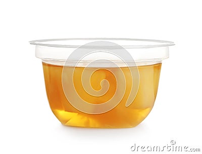 Plastic container with tasty pineapple jelly Stock Photo