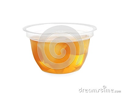 Plastic container with tasty pineapple jelly Stock Photo