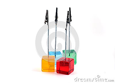 Plastic cubes with clips Stock Photo