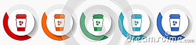 Plastic cup of coffe, hot drink vector icon set, flat icons for logo design, webdesign and mobile applications, colorful round Vector Illustration