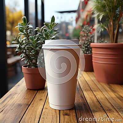 Plastic cups on plain white frosted background in cafes and supermarkets Stock Photo