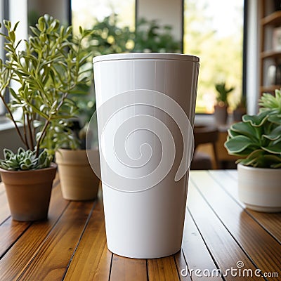 Plastic cups on plain white frosted background in cafes and supermarkets Stock Photo