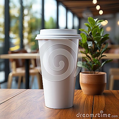 Plastic cups on plain white frosted background in cafes and supermarkets Stock Photo