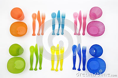 Plastic dish ware set Stock Photo