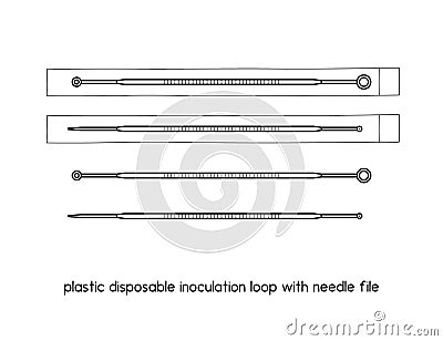 Plastic disposable inoculation loop with needle file diagram for experiment setup lab outline vector Vector Illustration