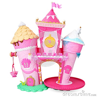 Plastic doll house isolated. Stock Photo