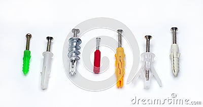 Plastic dowel with screws Many types. Stock Photo
